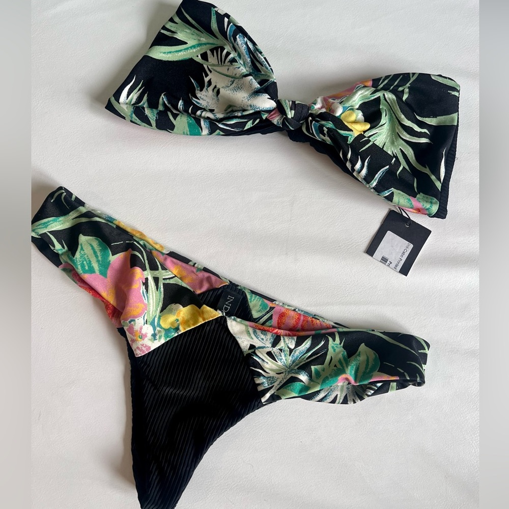 Indah Cabo Bandeau Top and Bottom in Tropical Black